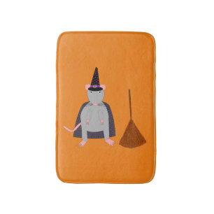 Halloween Witch Rat and Broom Bath Mat