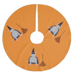 Halloween Witch Rat and Broom Brushed Polyester Tree Skirt