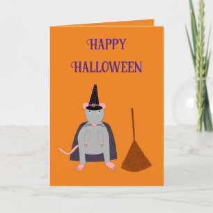 Halloween Witch Rat and Broom Custom Card