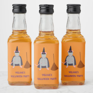 Halloween Witch Rat and Broom Custom Liquor Bottle Label