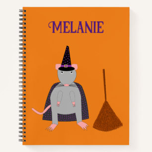 Halloween Witch Rat and Broom Custom Name Notebook