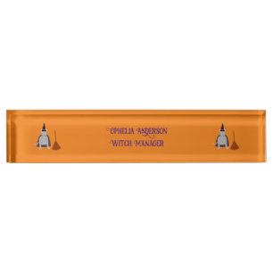 Halloween Witch Rat and Broom Custom Nameplate