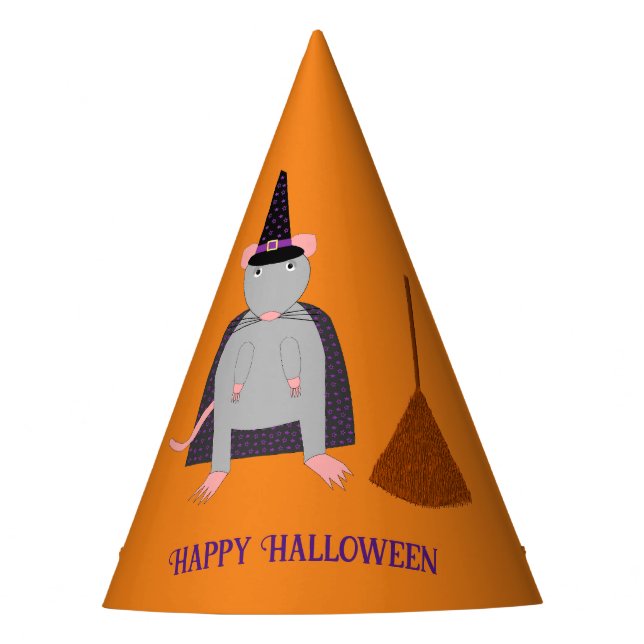 Halloween Witch Rat and Broom Custom Party Hat (Front)