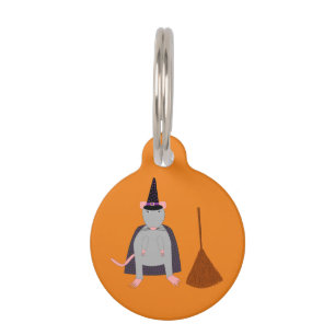 Halloween Witch Rat and Broom Custom Pet Tag