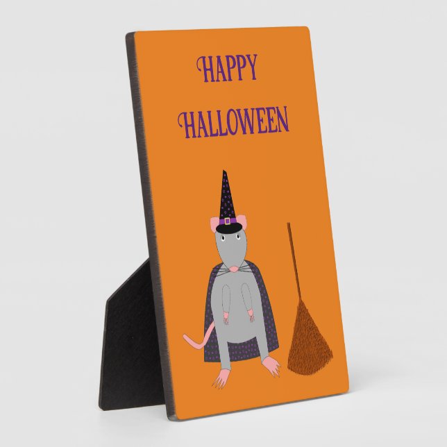 Halloween Witch Rat and Broom Custom Plaque (Side)
