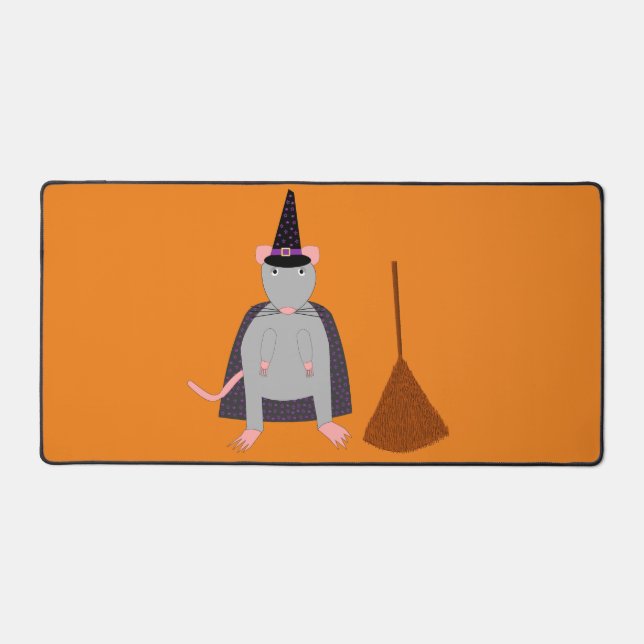 =Halloween Witch Rat and Broom Desk Mat (Front)