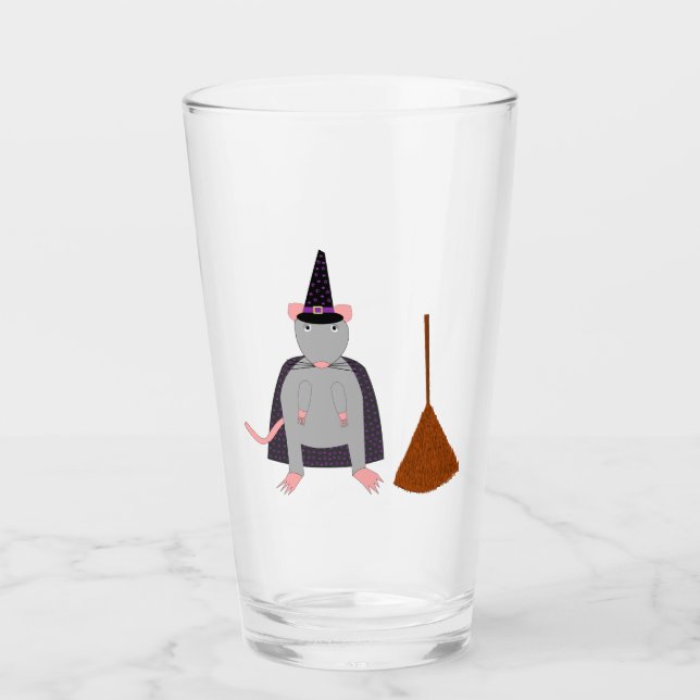 Halloween Witch Rat and Broom Glass (Front)