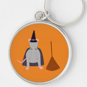 Halloween Witch Rat and Broom Key Ring