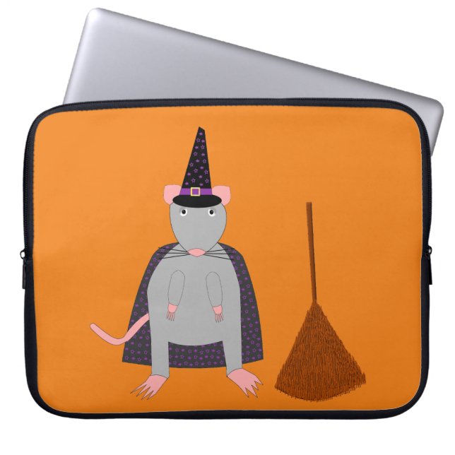 Halloween Witch Rat and Broom Laptop Sleeve (Front)