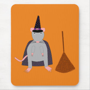Halloween Witch Rat and Broom Mouse Mat