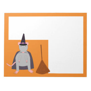 Halloween Witch Rat and Broom Notepad
