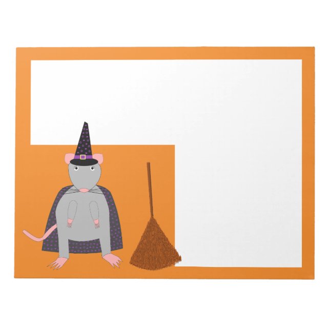 Halloween Witch Rat and Broom Notepad (Front)