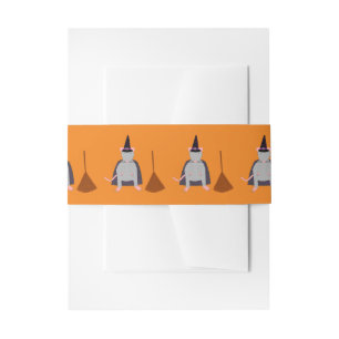 Halloween Witch Rat and Broom Patterned Invitation Belly Band