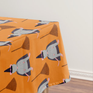 Halloween Witch Rat and Broom Patterned Tablecloth
