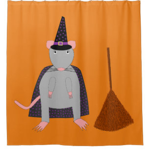 Halloween Witch Rat and Broom Shower Curtain