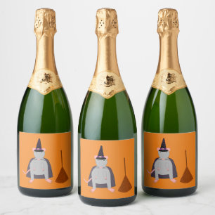 Halloween Witch Rat and Broom Sparkling Wine Label