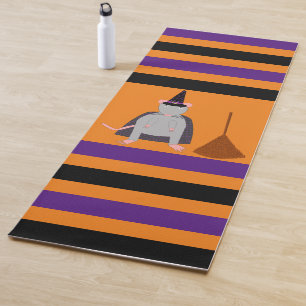 Halloween Witch Rat and Broom Yoga Mat