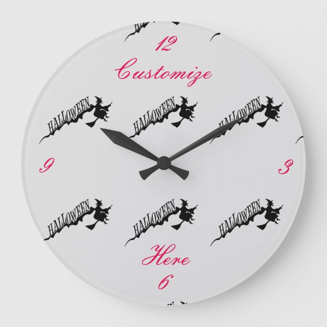 Halloween Witch Riding Broom Thunder_Cove Large Clock (Front)