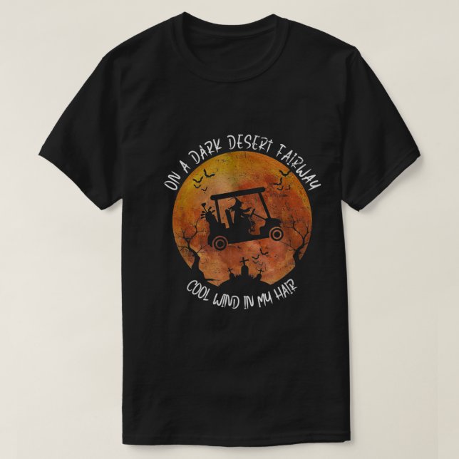 Halloween Witch riding Golf Cart On A Dark Desert  T-Shirt (Design Front)