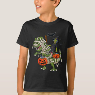 Halloween Witch Riding T Rex Fun Boys Girls Kids T-Shirt
