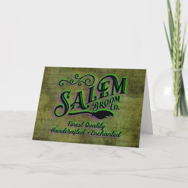Halloween Witch Salem Broom Company Sign Card (Front)