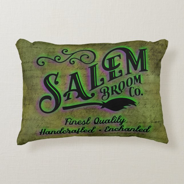 Halloween Witch Salem Broom Company Sign Decorative Cushion (Front)