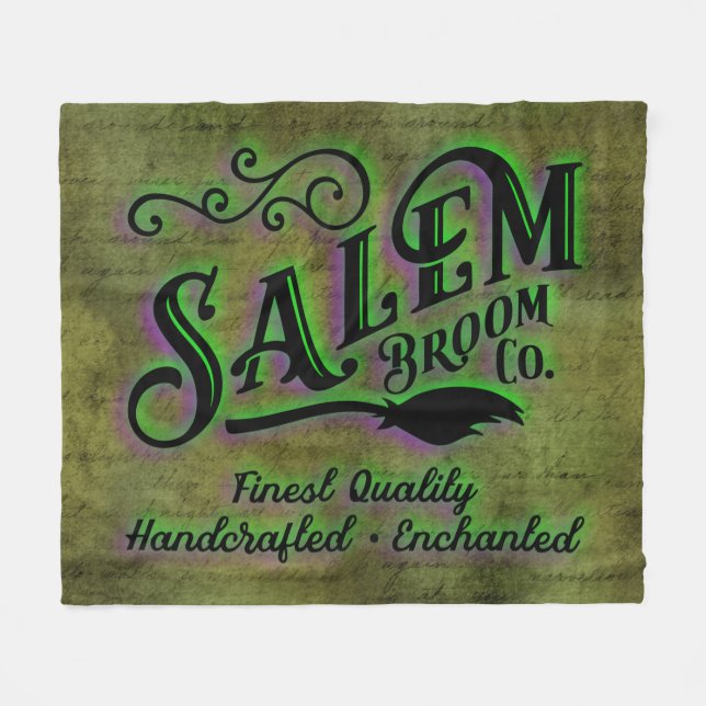Halloween Witch Salem Broom Company Sign Fleece Blanket (Front (Horizontal))