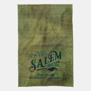Halloween Witch Salem Broom Company Sign Tea Towel