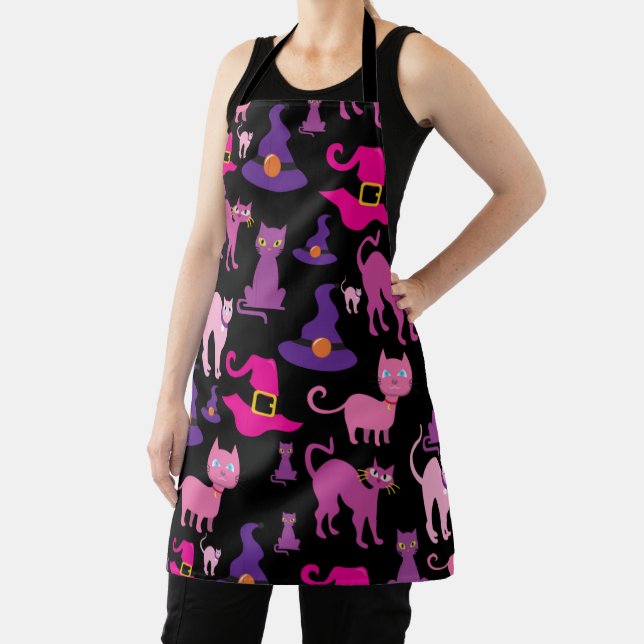 Halloween witch scary Black cat purple decorative Apron (Insitu)