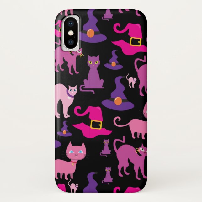 Halloween witch scary Black cat purple decorative Case-Mate iPhone Case (Back)