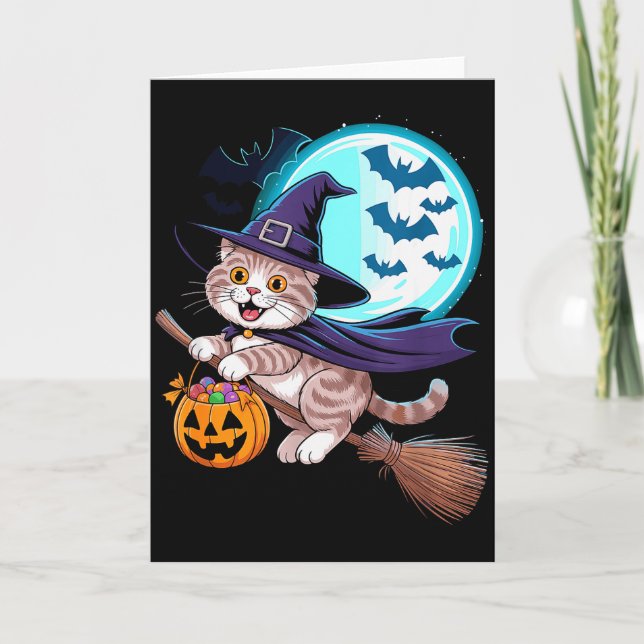 Halloween Witch Scottish Fold Moon Coupari  Card (Front)