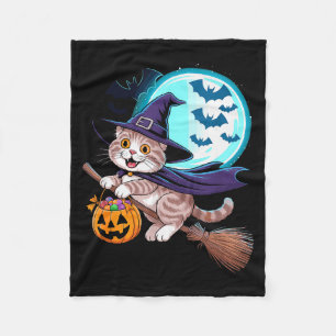 Halloween Witch Scottish Fold Moon Coupari Fleece Blanket