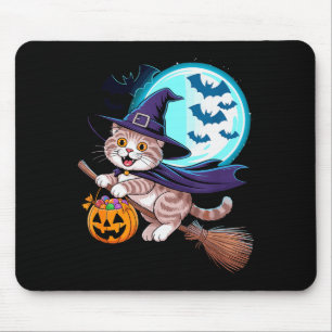Halloween Witch Scottish Fold Moon Coupari Mouse Mat