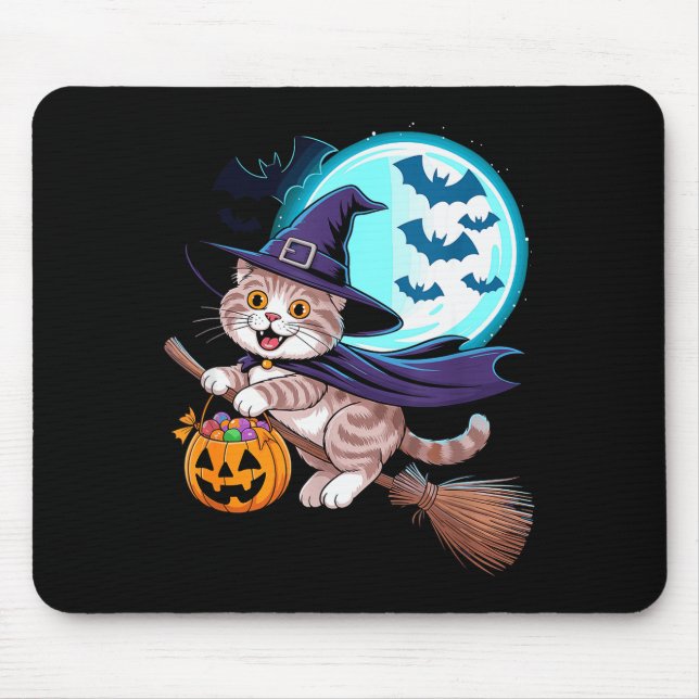 Halloween Witch Scottish Fold Moon Coupari  Mouse Mat (Front)