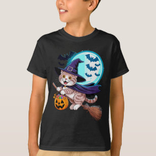 Halloween Witch Scottish Fold Moon Coupari T-Shirt