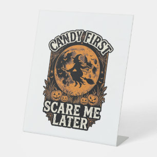 Halloween Witch Shirt Candy Scary Vintage Engravin Pedestal Sign