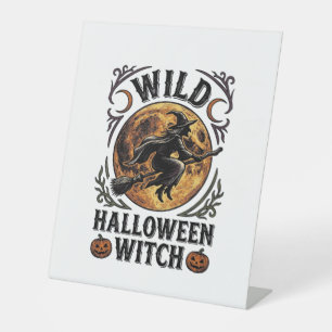 Halloween Witch Shirt Vintage Broom Moon Graphic_1 Pedestal Sign