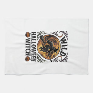Halloween Witch Shirt Vintage Broom Moon Graphic_1 Tea Towel