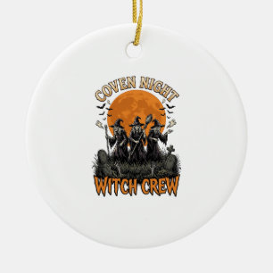 Halloween Witch Shirt Vintage Engraved Coven Night Ceramic Tree Decoration
