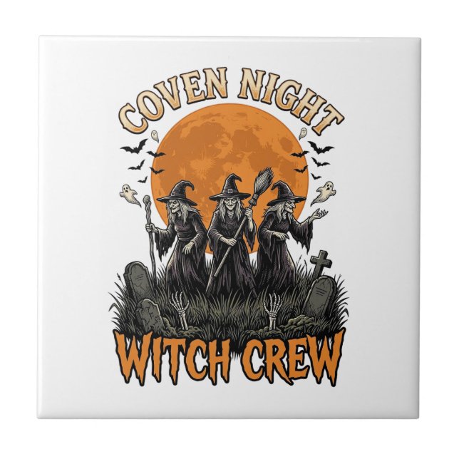 Halloween Witch Shirt Vintage Engraved Coven Night Tile (Front)