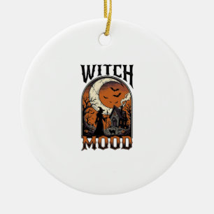 Halloween Witch Shirt Vintage Haunted Moon Design_ Ceramic Tree Decoration