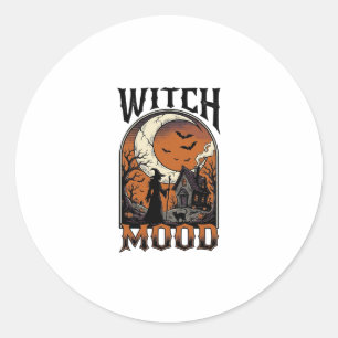 Halloween Witch Shirt Vintage Haunted Moon Design_ Classic Round Sticker