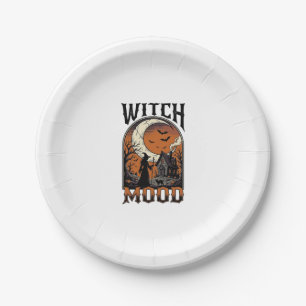 Halloween Witch Shirt Vintage Haunted Moon Design_ Paper Plate