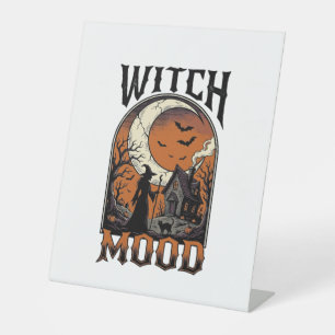 Halloween Witch Shirt Vintage Haunted Moon Design_ Pedestal Sign