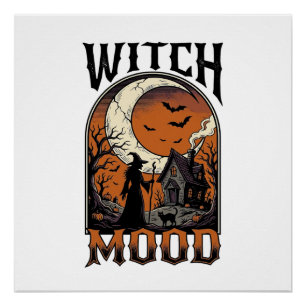 Halloween Witch Shirt Vintage Haunted Moon Design_ Poster