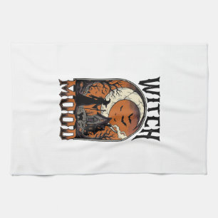 Halloween Witch Shirt Vintage Haunted Moon Design_ Tea Towel