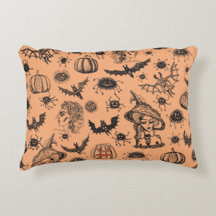 Halloween Witch Silhouette: Cartoon Pattern. Decorative Cushion