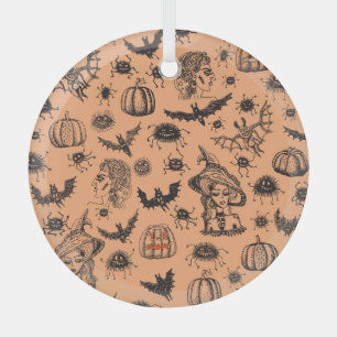Halloween Witch Silhouette: Cartoon Pattern. Glass Tree Decoration