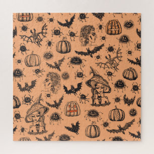 Halloween Witch Silhouette: Cartoon Pattern. Jigsaw Puzzle