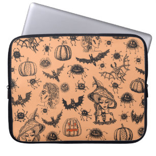 Halloween Witch Silhouette: Cartoon Pattern. Laptop Sleeve